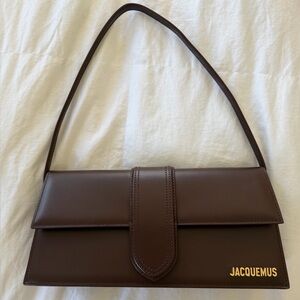 Jacquemus Chocolate Brown Leather Shoulder Bag with Gold Logo